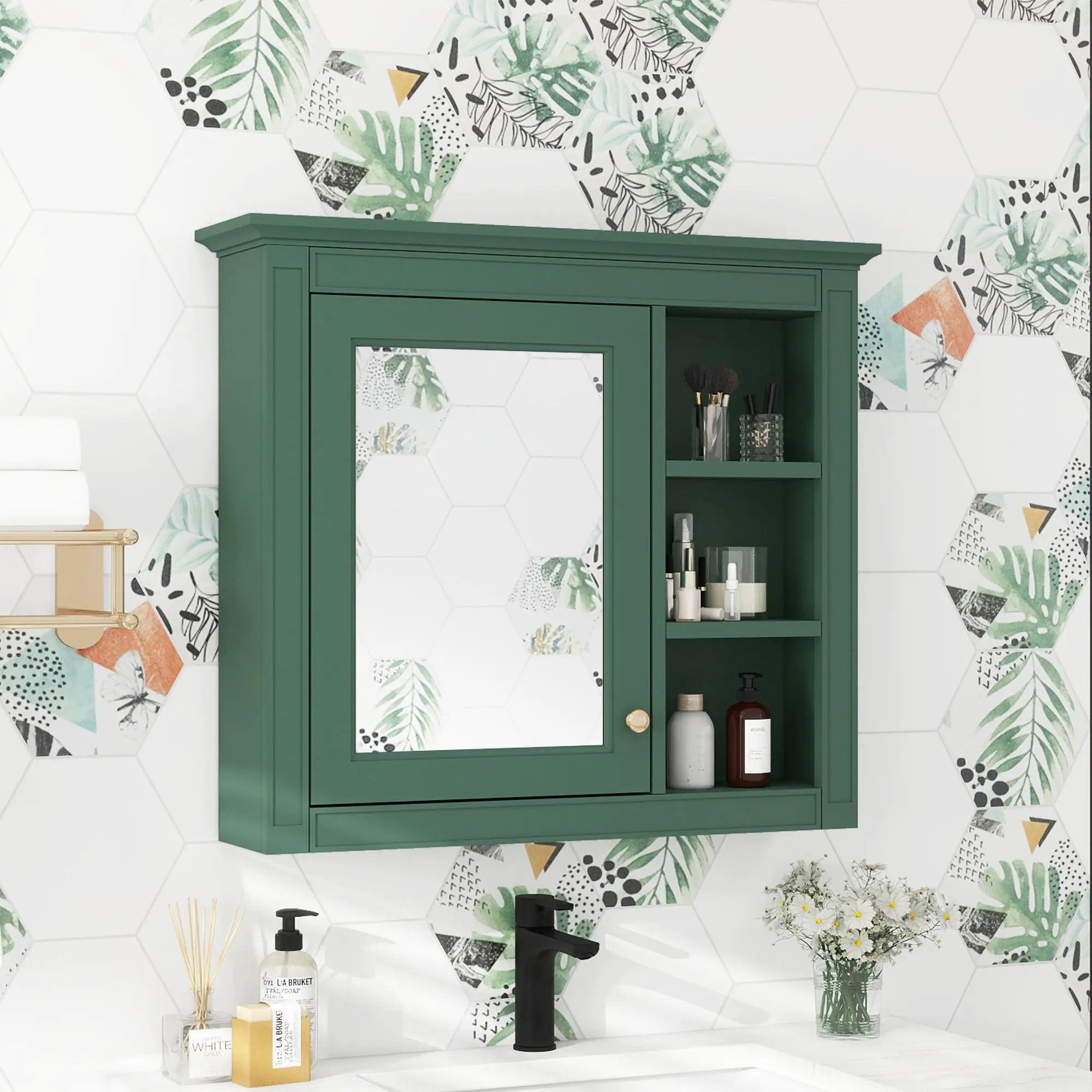 Wall Mounted Medicine Cabinet With Mirror And 3 Open Shelves by Unique Piece Furniture