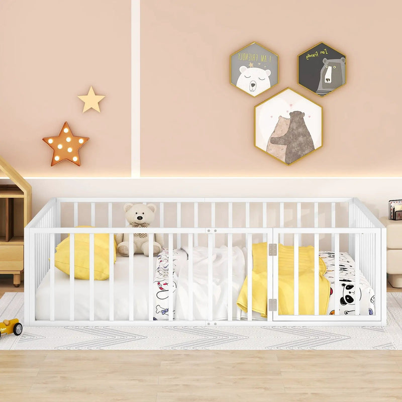 Metal Floor Bed Frame With Fence And Door by HouseOfZazla