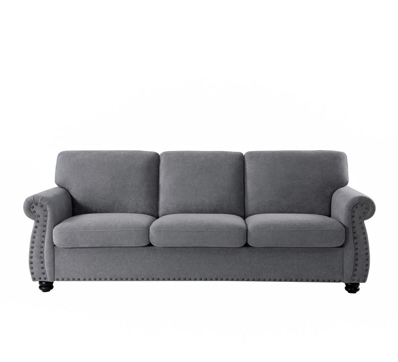 Soft Sofa, Upholstered 3 Seater Couch With High Density Foam, Loose Back Cushions And Turned Legs by HouseOfZazla