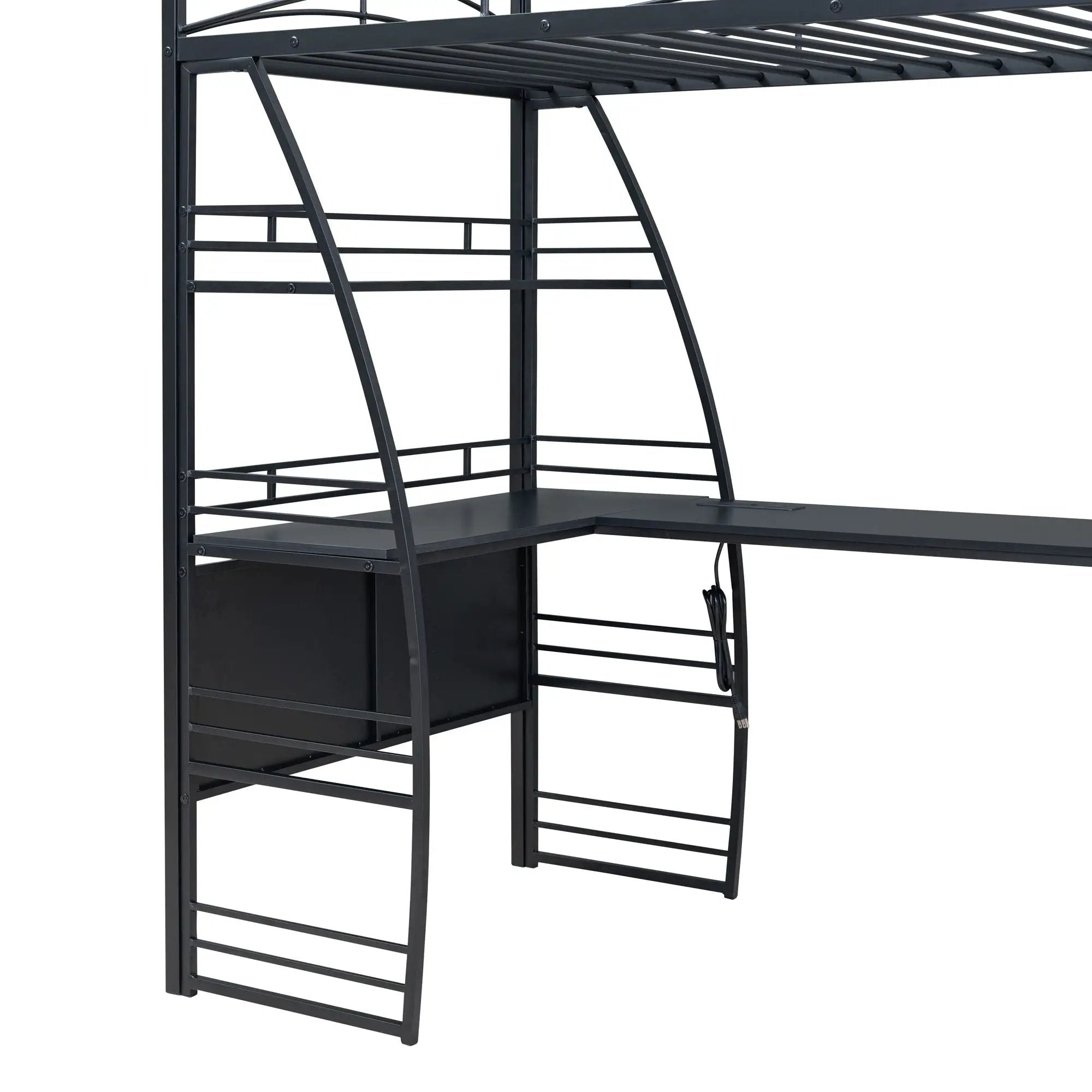 Loft Bed With 4 Layers Of Shelves And L-Shaped Desk, Stylish Metal Frame Bed With A Set Of Sockets, USB Ports And And Wireless Charging by HouseOfZazla