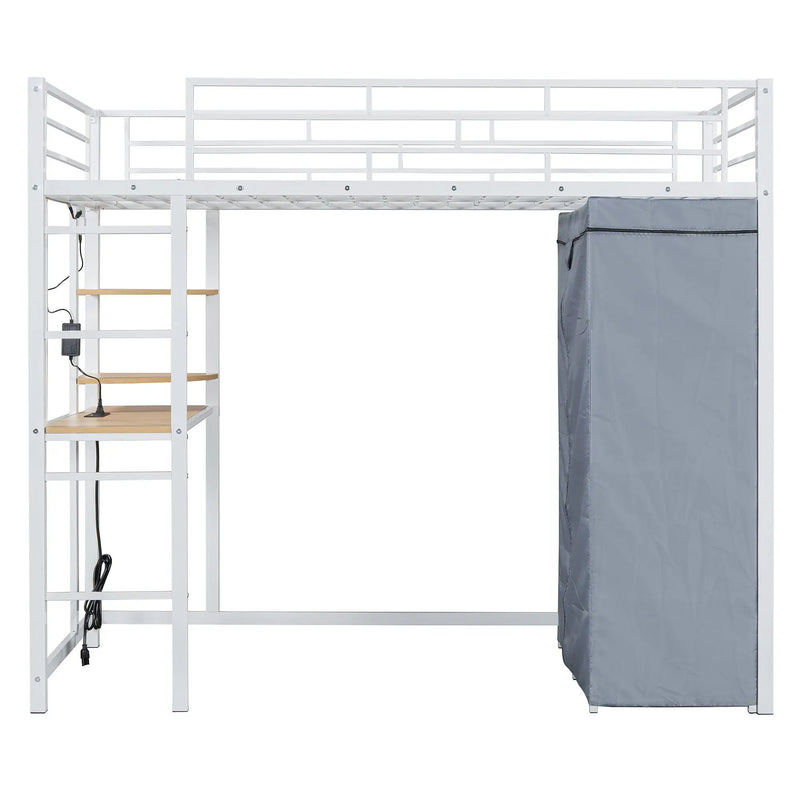 Loft Bed With Desk, Shelves, Power Outlet, LED Light And Wardrobe by HouseOfZazla