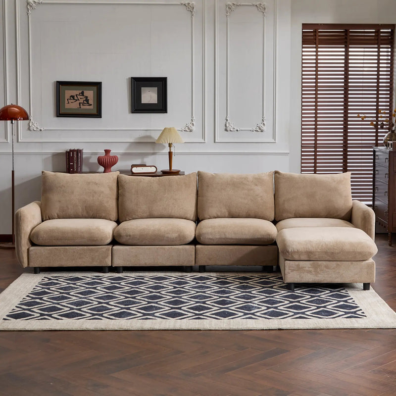 130 in. Oversize 5-Piece Modular Velvet Sectional Sofa with Ottoman by HouseOfZazla