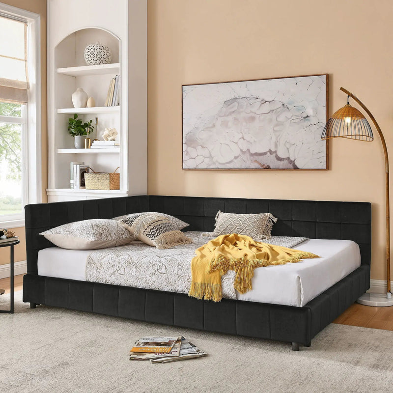 Mid-Century Storage Upholstered Tufted Bed Frame With Backrest And Armrests by Unique Piece Furniture