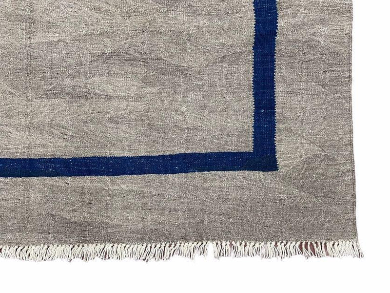 Geometric Turkish Kilim Rug 5' 7" x 7' 9", Flatweave Carpet, Minimal Design, Anatolian Carpet, Gray, Geometric, Dark Blue, Hand-Knotted, New by Jewel Rugs