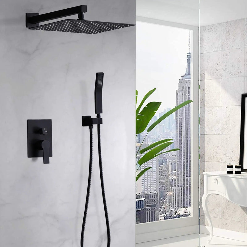 12" Ceiling Mount Shower System With Rain Mixer And Handheld Shower by HouseOfZazla