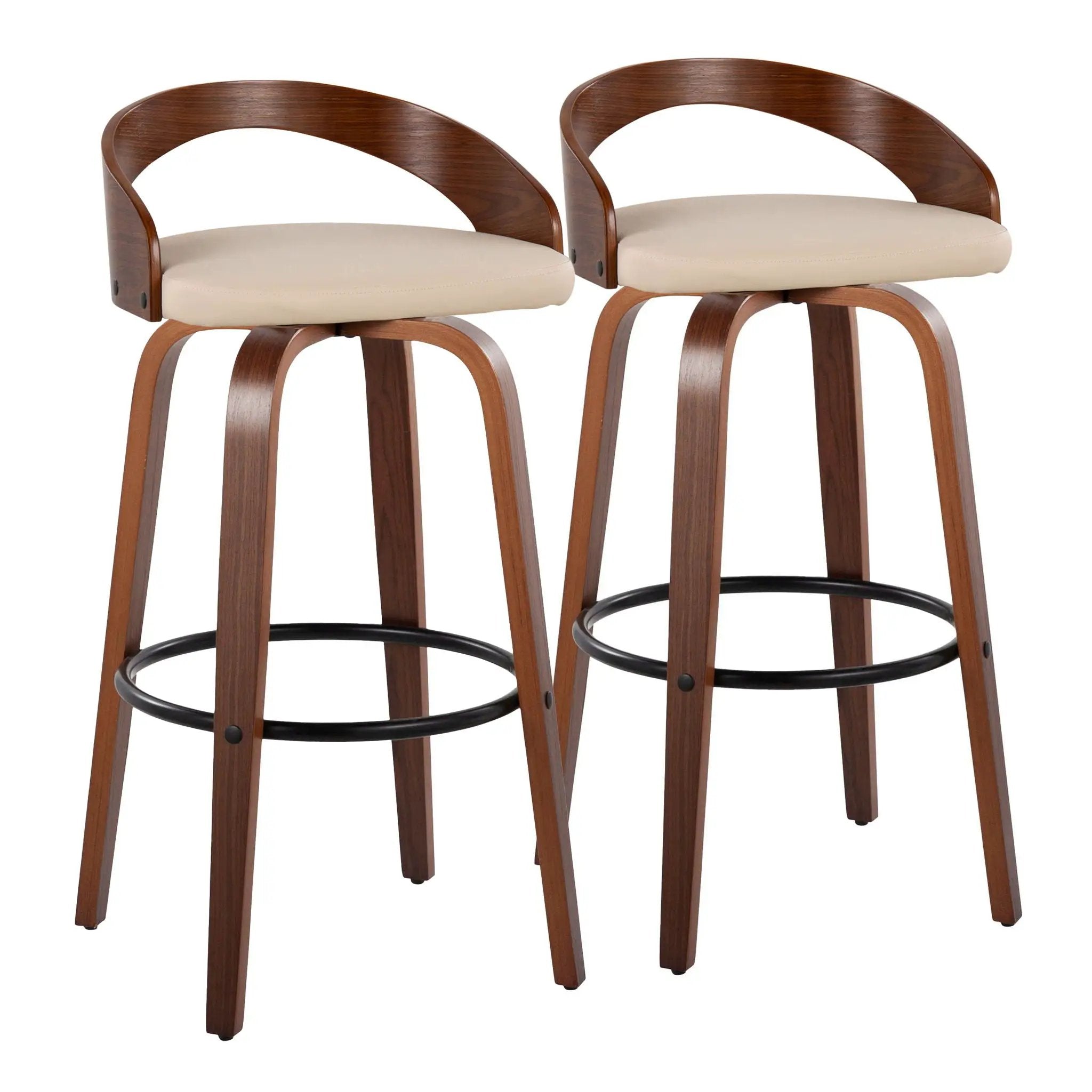 Grotto - Mid Century Modern Fixed Height Barstool & Swivel With Round Footrest (Set of 2) by Unique Piece Furniture