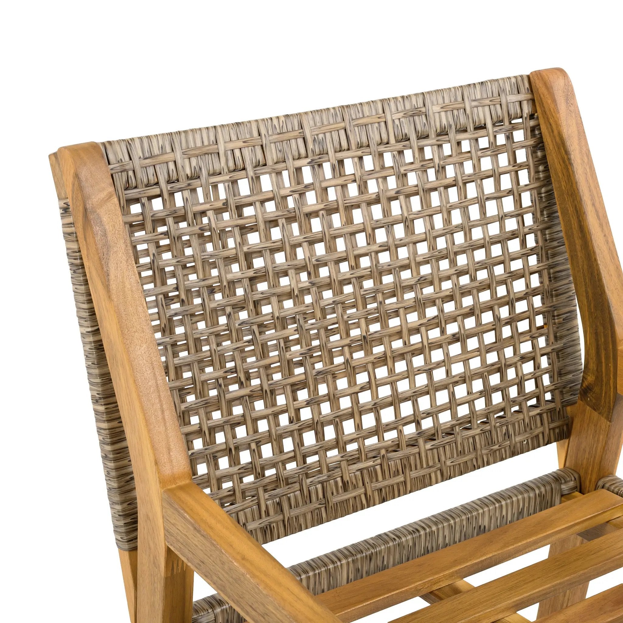 Outdoor Dining Chair Set of 4 - Acacia Wood and Wicker with Cream Cushion by HouseOfZazla