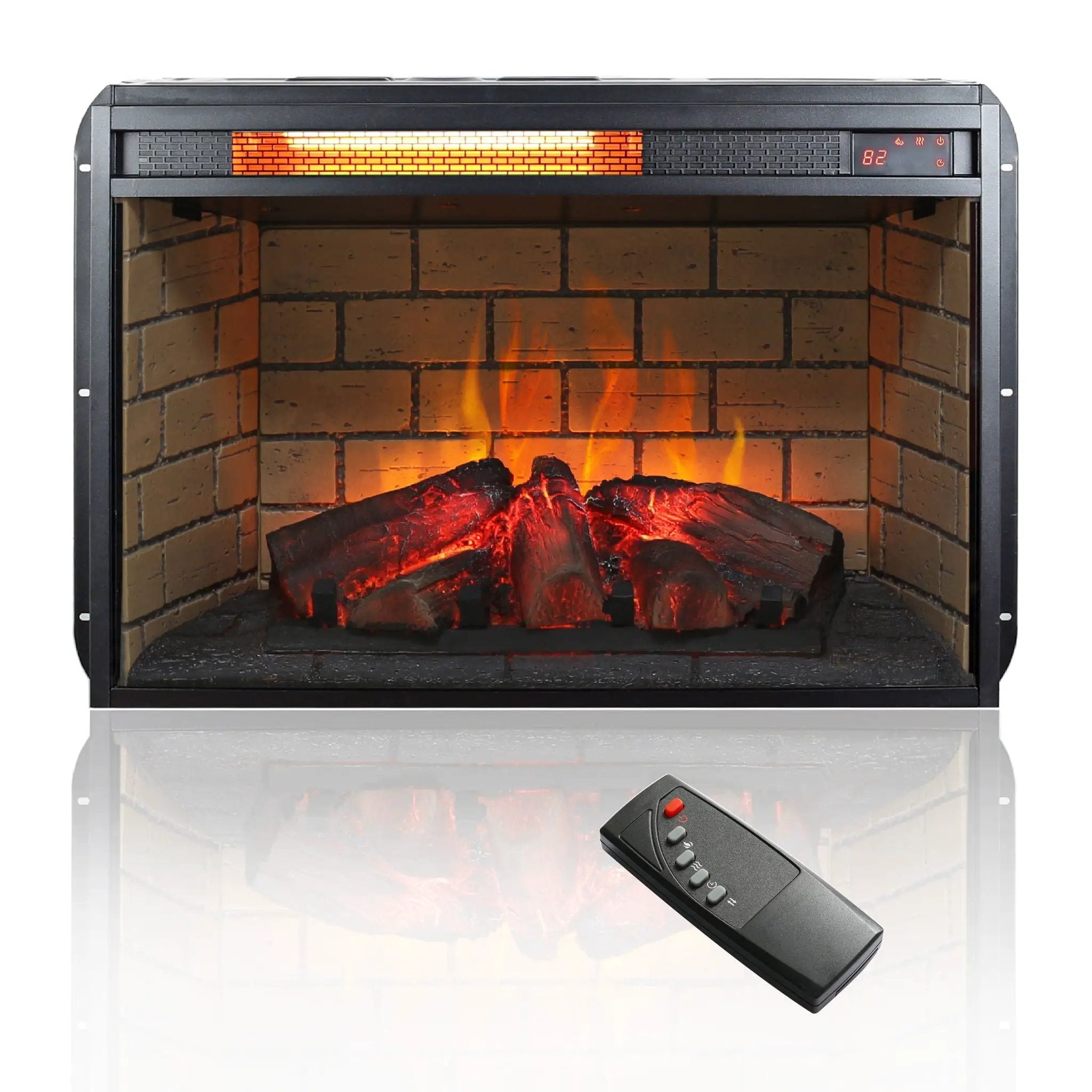 Infrared Quartz Heater Fireplace Insert -Woodlog Version With Brick by Unique Piece Furniture