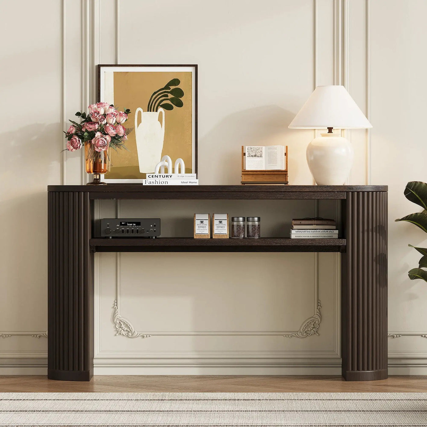 Console Table With Fluted Legs, Open Shelf by HouseOfZazla