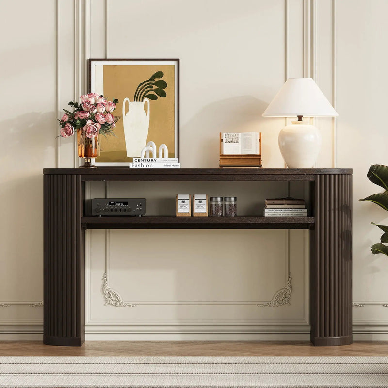 Console Table With Fluted Legs, Open Shelf by HouseOfZazla