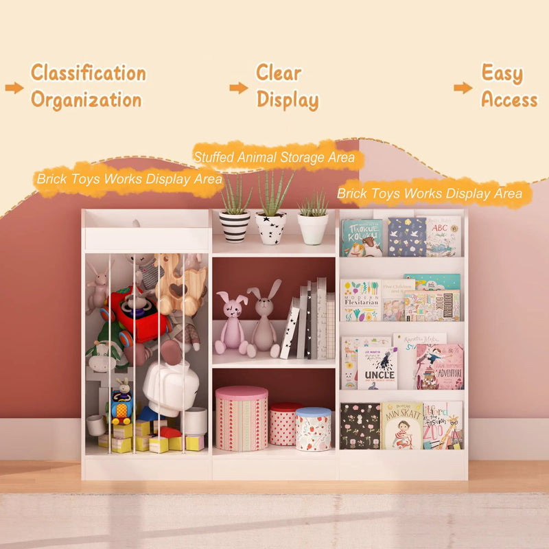 Bookshelf And Toy Storage, 3 Tier Montessori Bookcase With Stuffed Animal Organizer - White by HouseOfZazla
