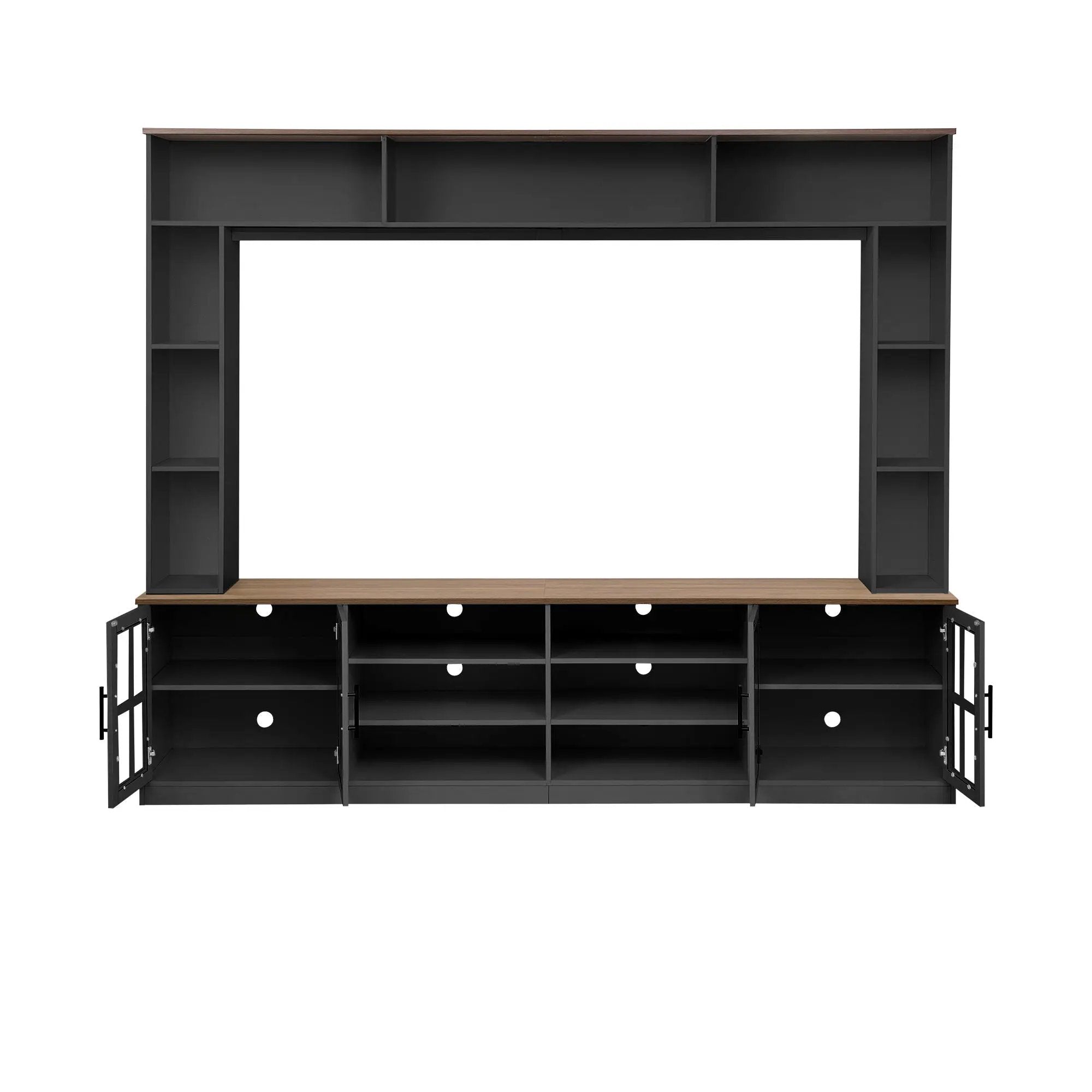 Wall Unit Entertainment Center With Bookshelves For TVs Up To 80", Tempered Glass Doors And Adjustable Shelves by HouseOfZazla