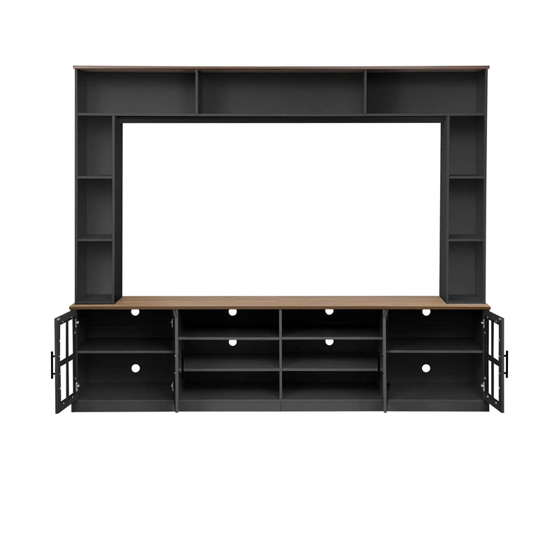 Wall Unit Entertainment Center With Bookshelves For TVs Up To 80", Tempered Glass Doors And Adjustable Shelves by HouseOfZazla