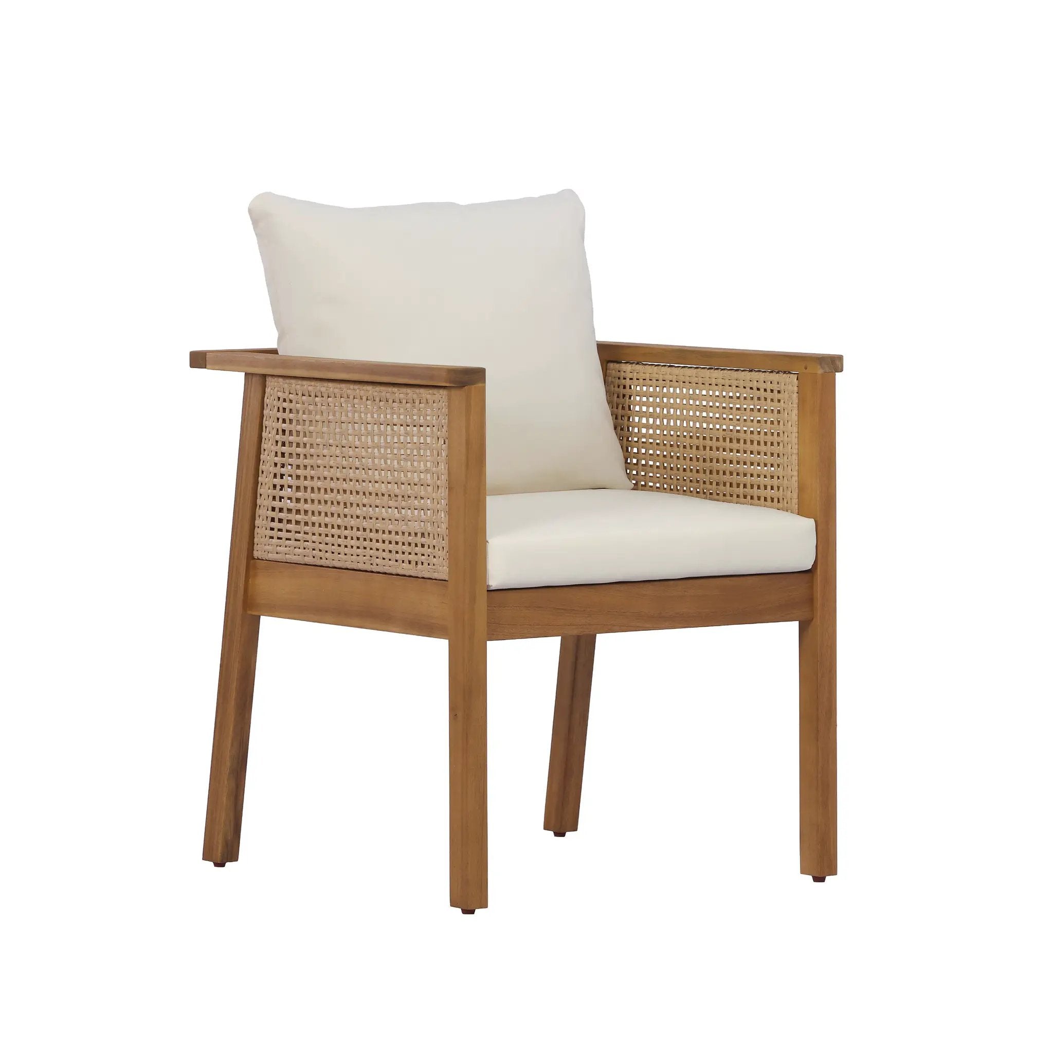 7 Pieces Acacia Wood Outdoor Dining Set with Cream Cushions and Natural Wicker by HouseOfZazla