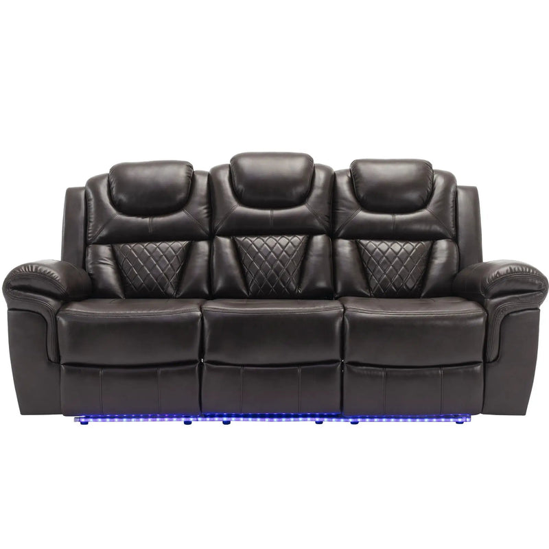3 Pieces Recliner Sofa Sets Home Theater Seating Manual Recliner Chair With Center Console And LED Light Strip For Living Room by HouseOfZazla