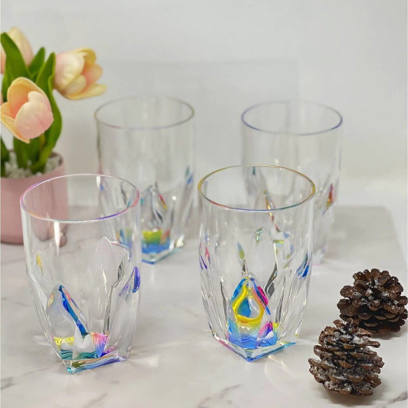 Rainbow Diamond Acrylic Glasses Drinking (Set of 4) Hi Ball 17Oz, Bpa Free Plastic Cocktail Glasses - Clear by HouseOfZazla