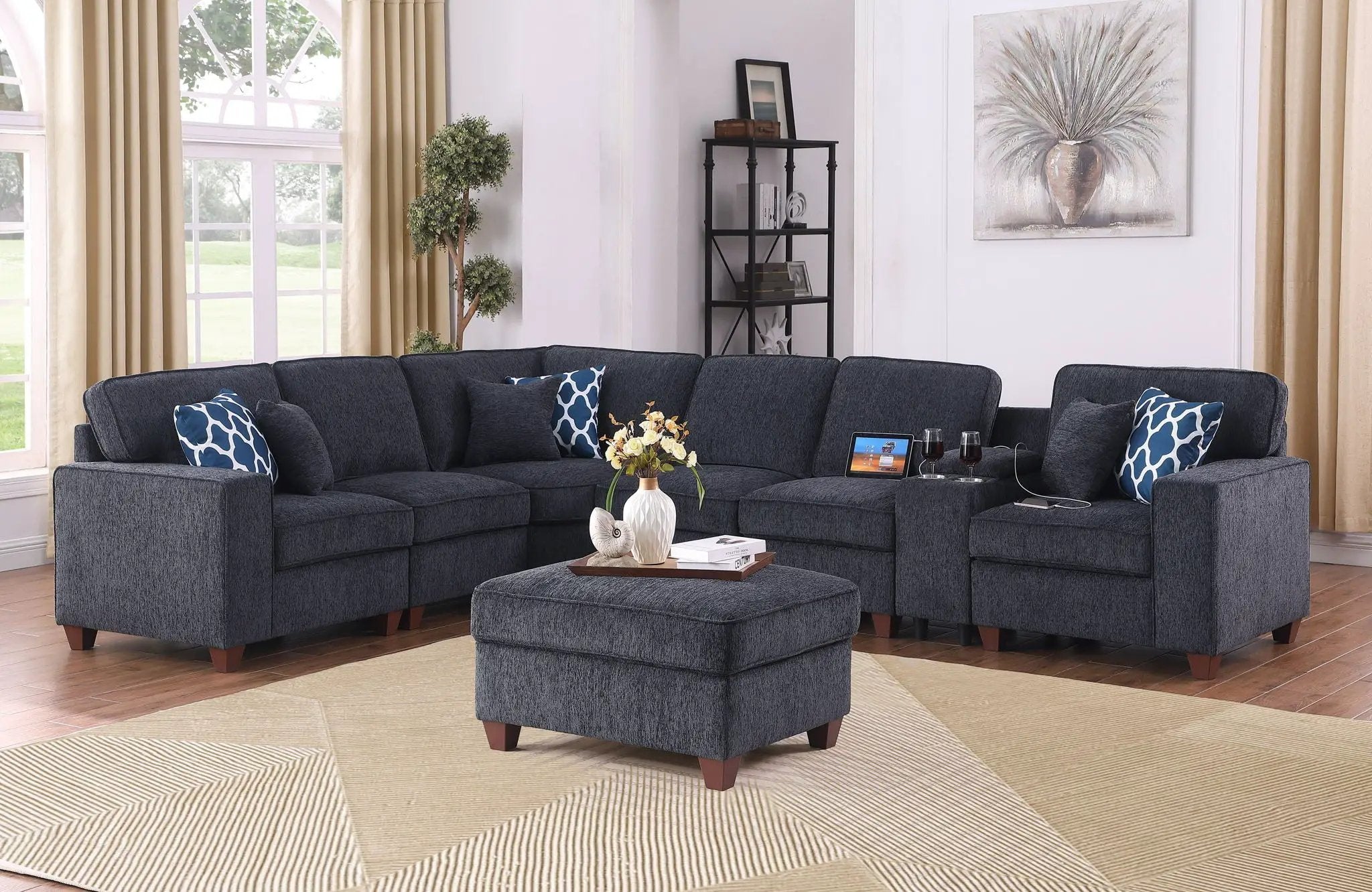 Gina - Sectional Sofa With Ottoman - Black by HouseOfZazla