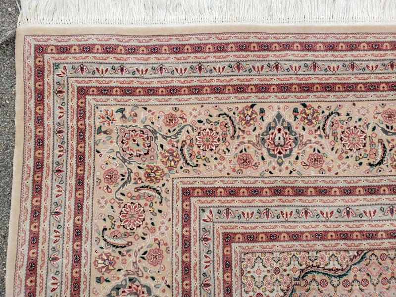 Stunning Oversized Pak Persian Oriental Rug 12x15, Hand Knotted Wool & Silk Palace Sized Carpet, Mahi Pattern, Very Fine, Peach Beige, Wow by Jewel Rugs