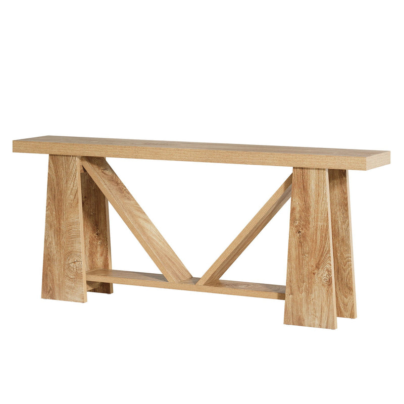 Slim 2 Tier Entryway Accent Extra Long Console Table For Living Room - Natural / Light Brown
