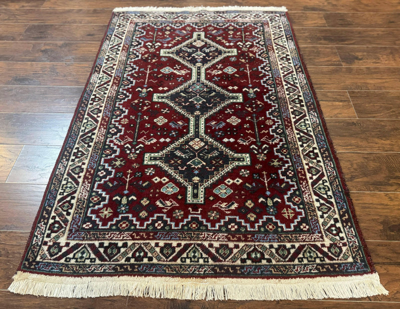 Persian Afshar Rug 4x5 Red Navy Geometric Tribal Wool Carpet by Jewel Rugs