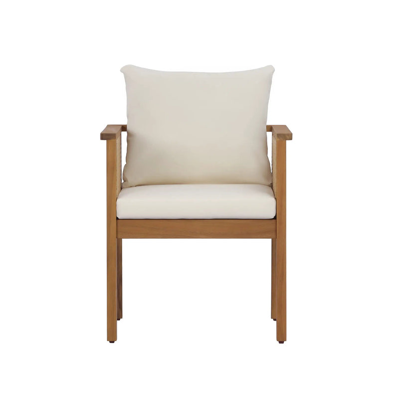 7-Piece Acacia Wood Outdoor Dining Set with Cream Cushions and Natural Wicker by HouseOfZazla