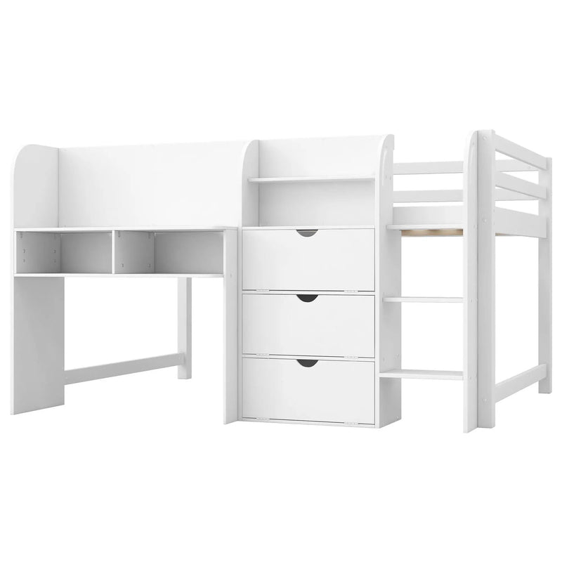 Low Loft Bed With Built In Desk, Storage Cabinets, Open Bookcase And Doodle board by Unique Piece Furniture