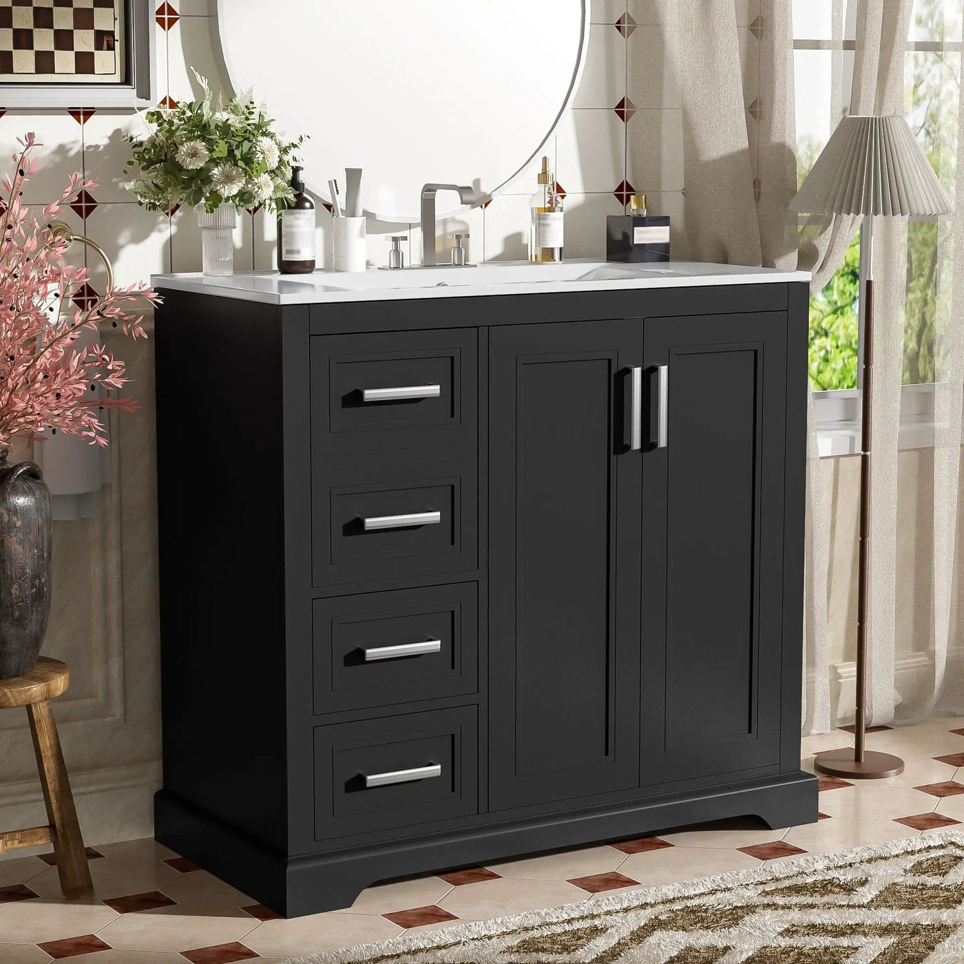 Bathroom Vanity With Sink, Soft Close Doors, Adjustable Shelf & 3 Drawers by Unique Piece Furniture