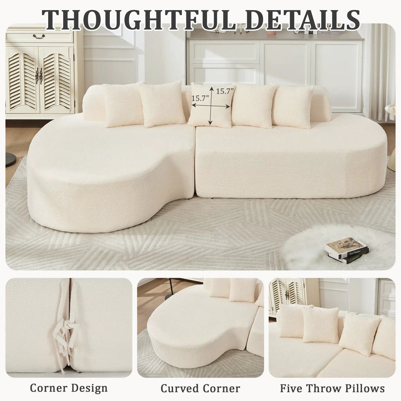 110.2'' Curved Sectional Sofa with 5 Pillows - Ivory by HouseOfZazla