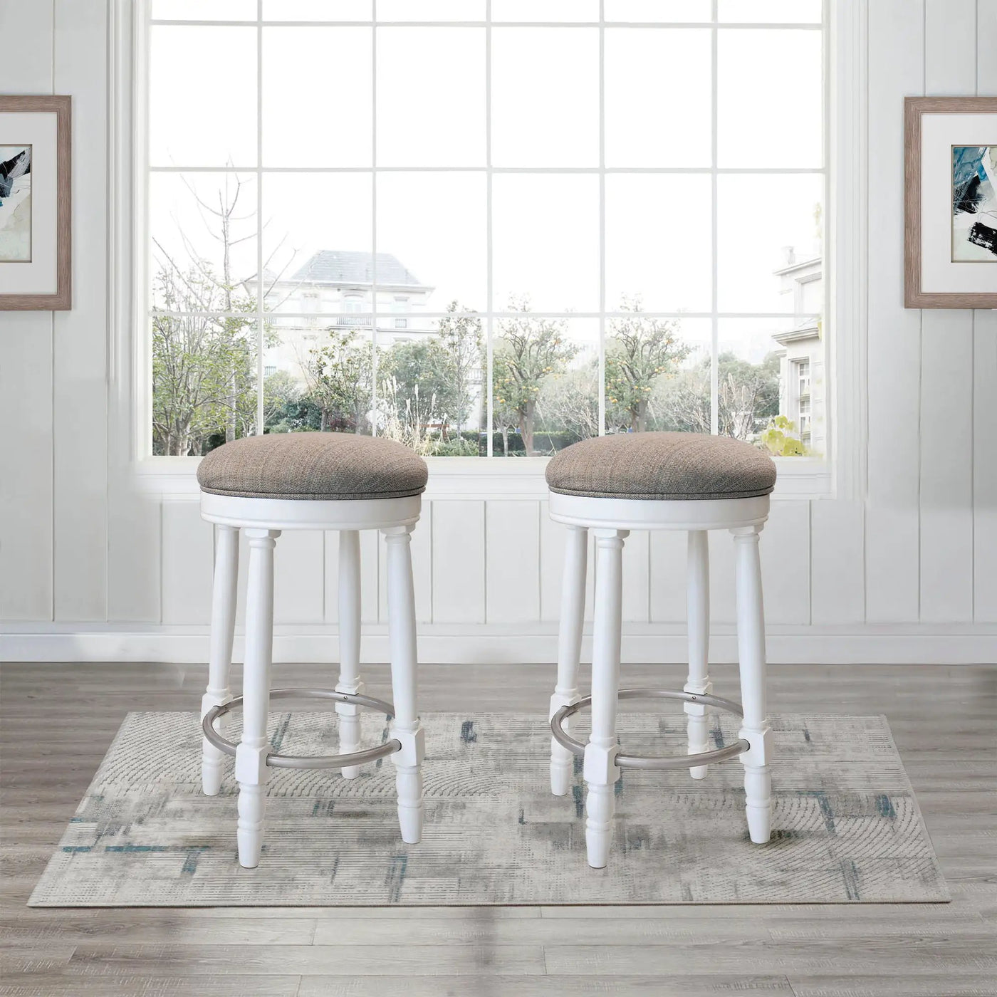360° Swivel Wooden Barstools With Upholstered Seat, Counter Height (Set of 2) by Unique Piece Furniture