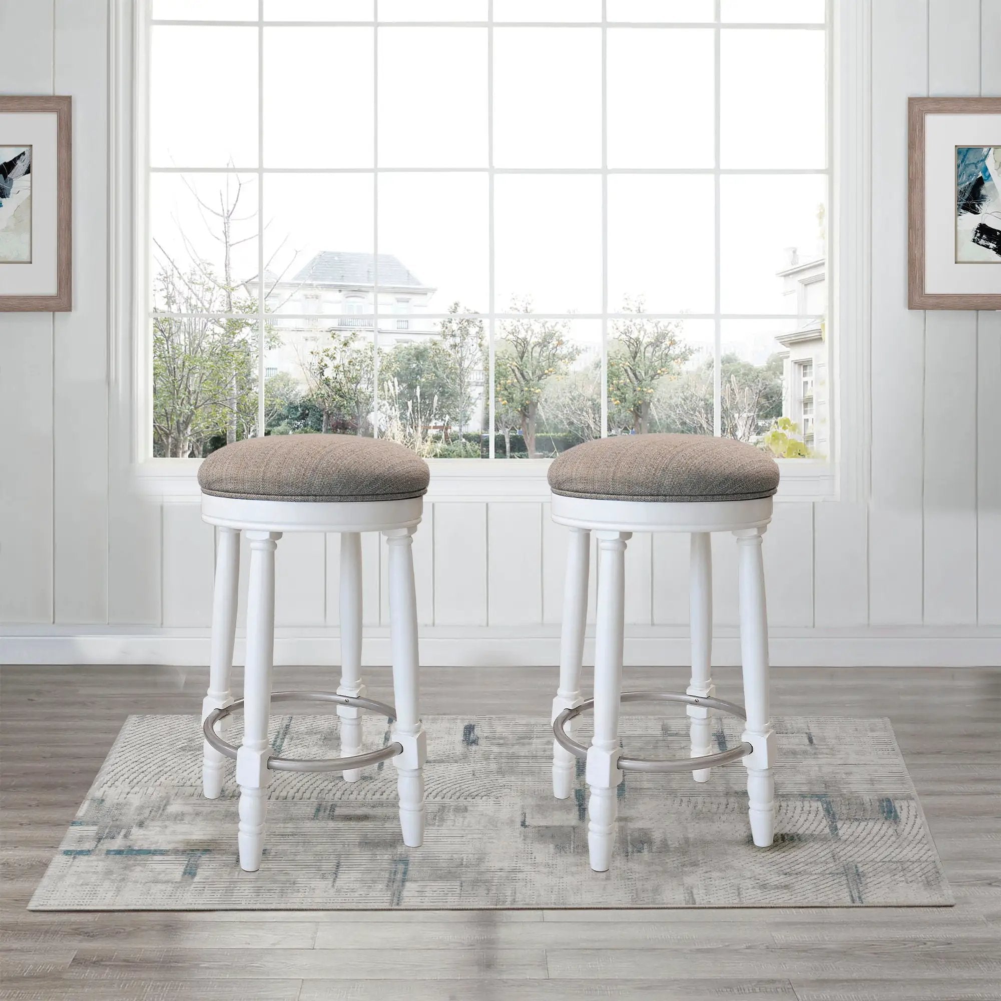 360° Swivel Wooden Barstools With Upholstered Seat, Counter Height (Set of 2) by Unique Piece Furniture