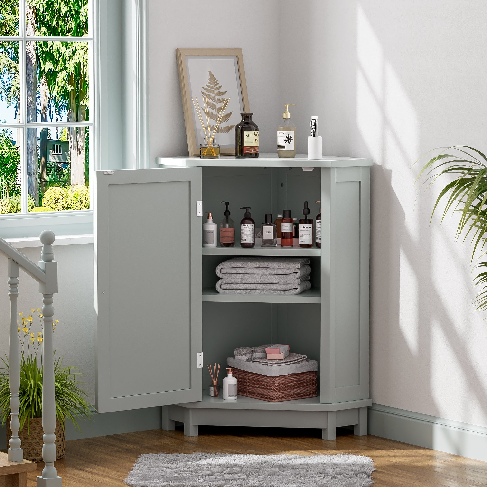 Grey Bathroom Cabinet Triangle Corner Storage With Adjustable Shelf by HouseOfZazla