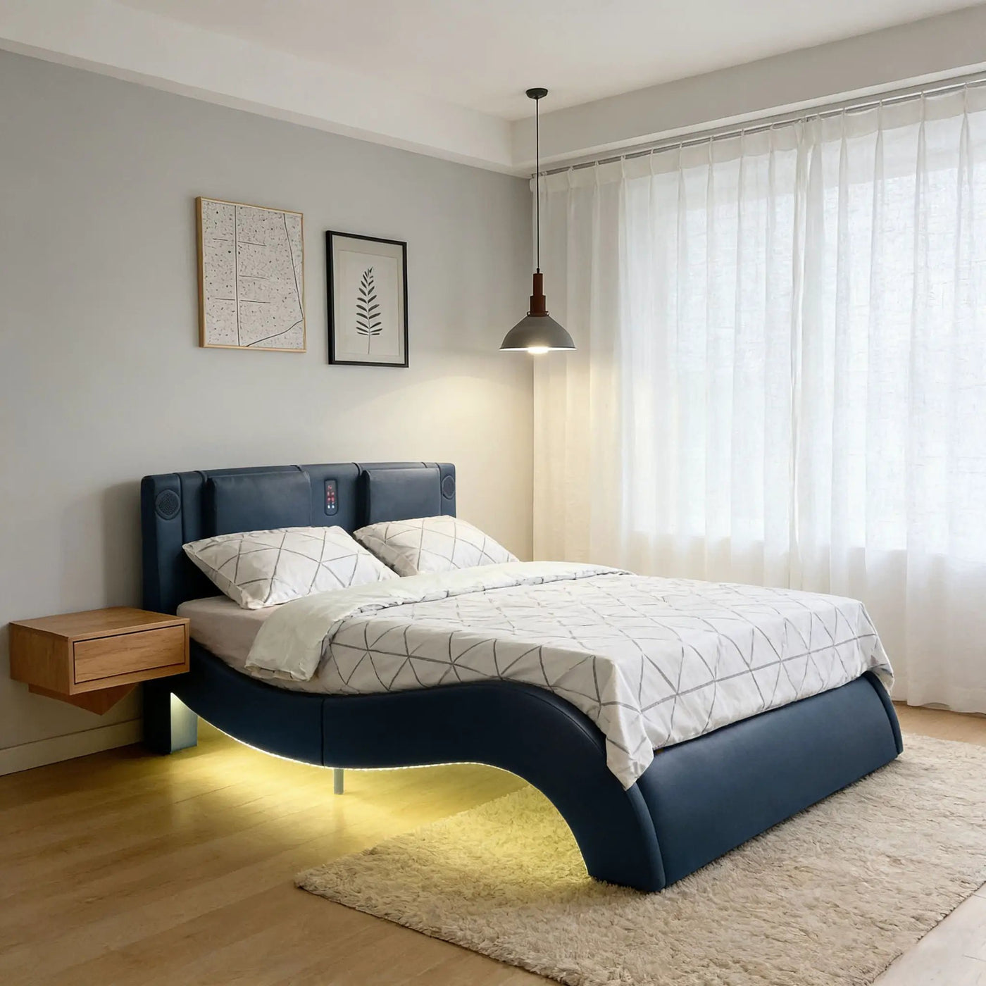 Platform Bed Frame With LED Lighting, tooth Music, Vibration Massage by Unique Piece Furniture