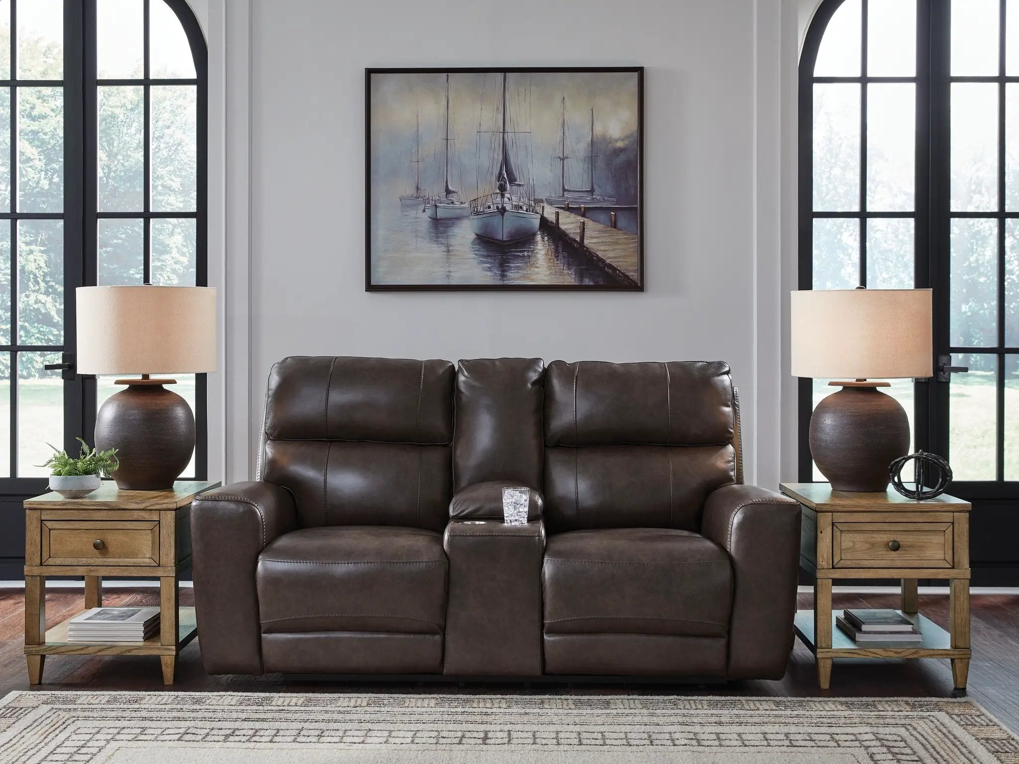 Crossplex - Power Reclining Loveseat / Console / Adjustable Headrest - Smoke by Unique Piece Furniture