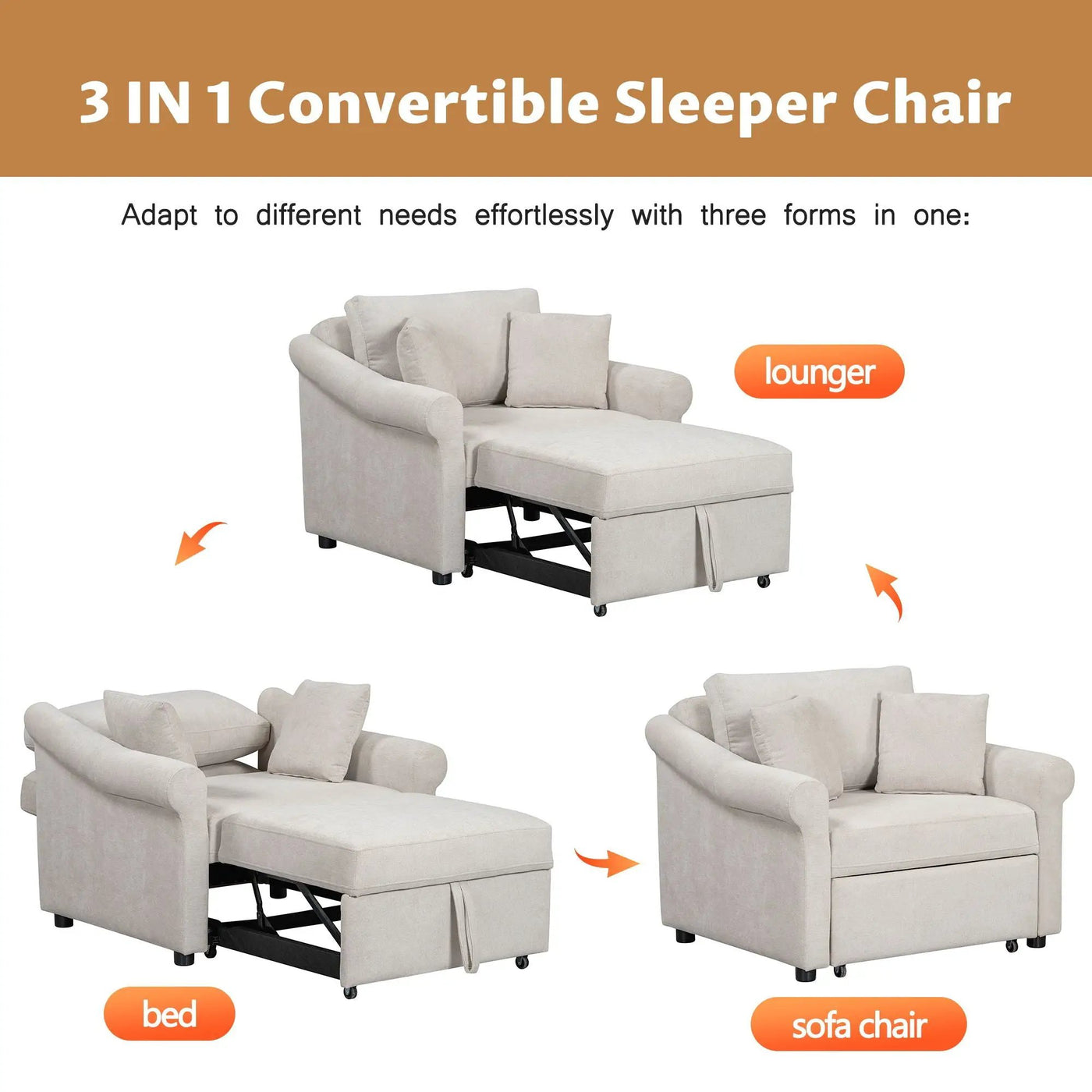 Convertible Sleeper Chair With Adjustable Backrest by HouseOfZazla