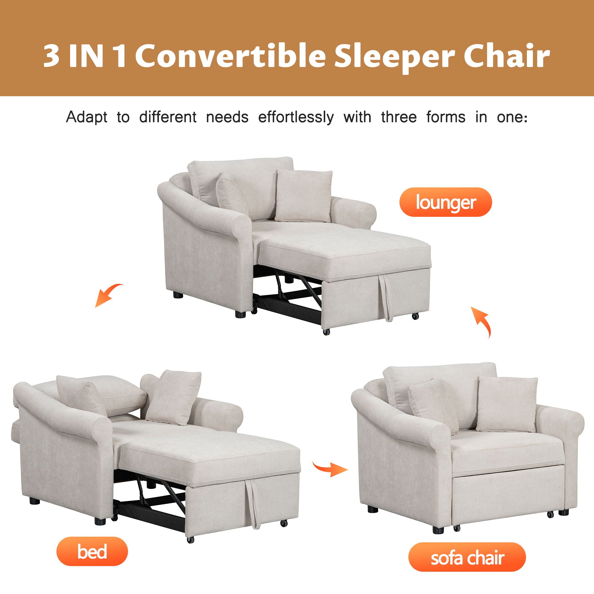 Convertible Sleeper Chair With Adjustable Backrest by HouseOfZazla