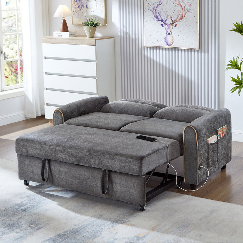 Pull Out Sofa Bed With Adjustable 3 Position Backrest, USB Charging Ports, Side Pockets by Unique Piece Furniture