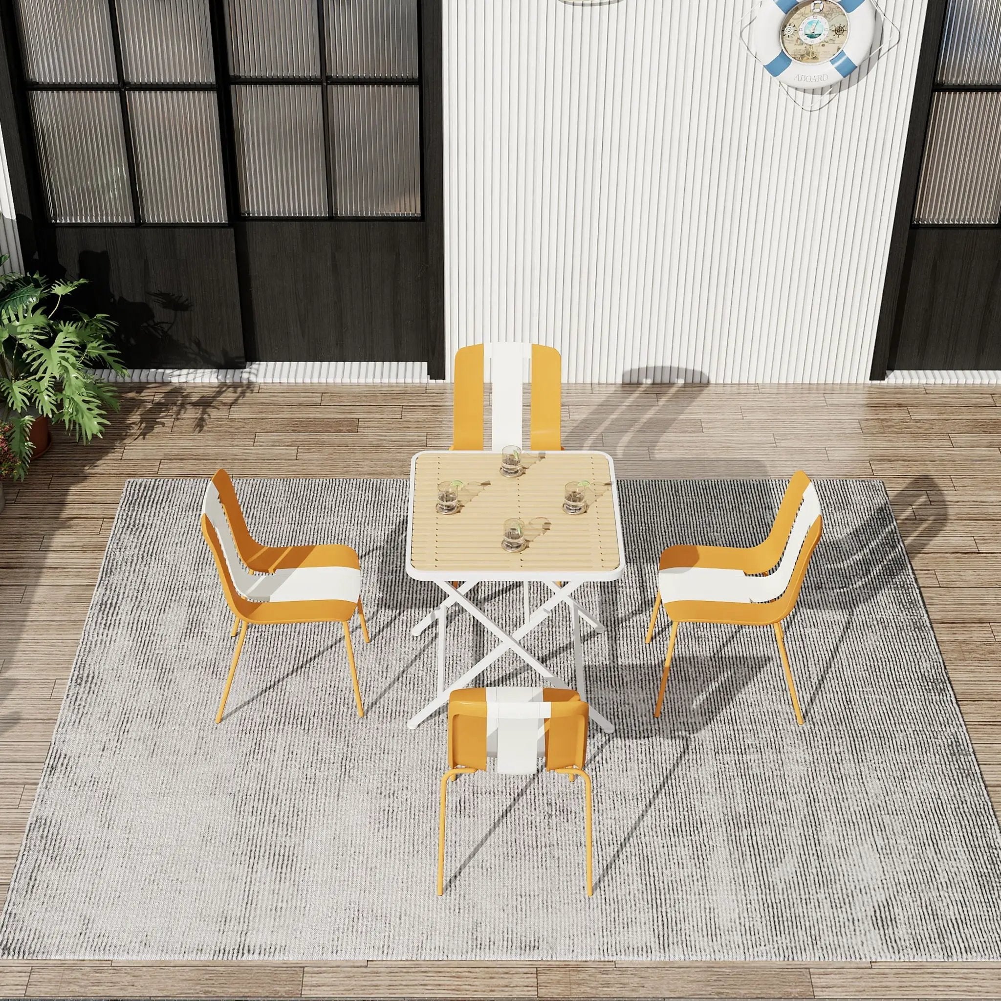 4 Piece Set Of Modern Striped Single Chairs With Folding Square Table by Unique Piece Furniture
