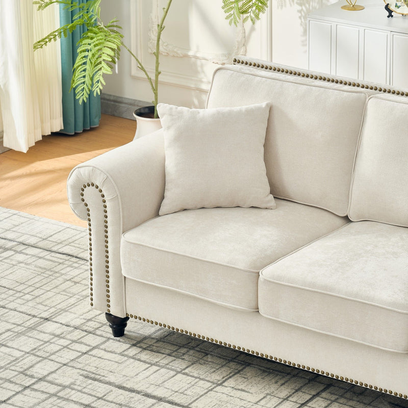 3 Seater Sofa With Tufted Upholstery, Rolled Arms, Nailhead Trim by HouseOfZazla