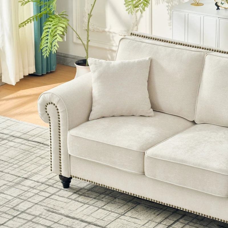 2 Seater Sofa With Rolled Arms, Tufted Upholstered Couch by Unique Piece Furniture
