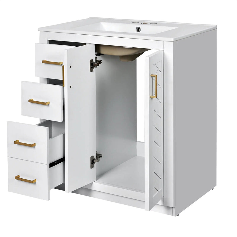 Ceramic Sink Combo, Freestanding Vanity Set With 3 Drawers & Soft Closing Doors by HouseOfZazla