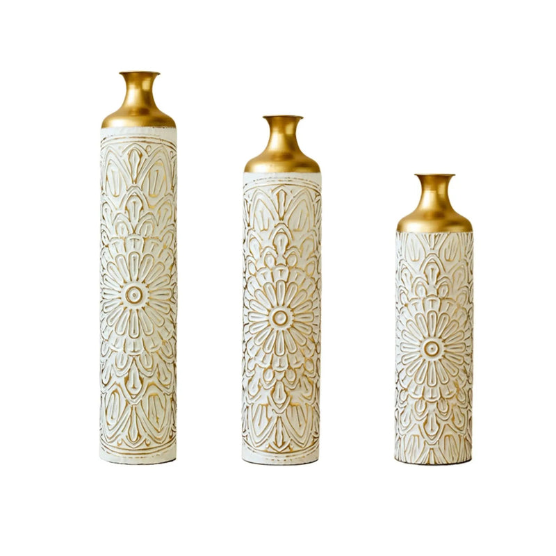 3 Piece Home Decoration Large Glazed Floor Vase Decoration Home Droplet Shaped - Gold / White by Unique Piece Furniture