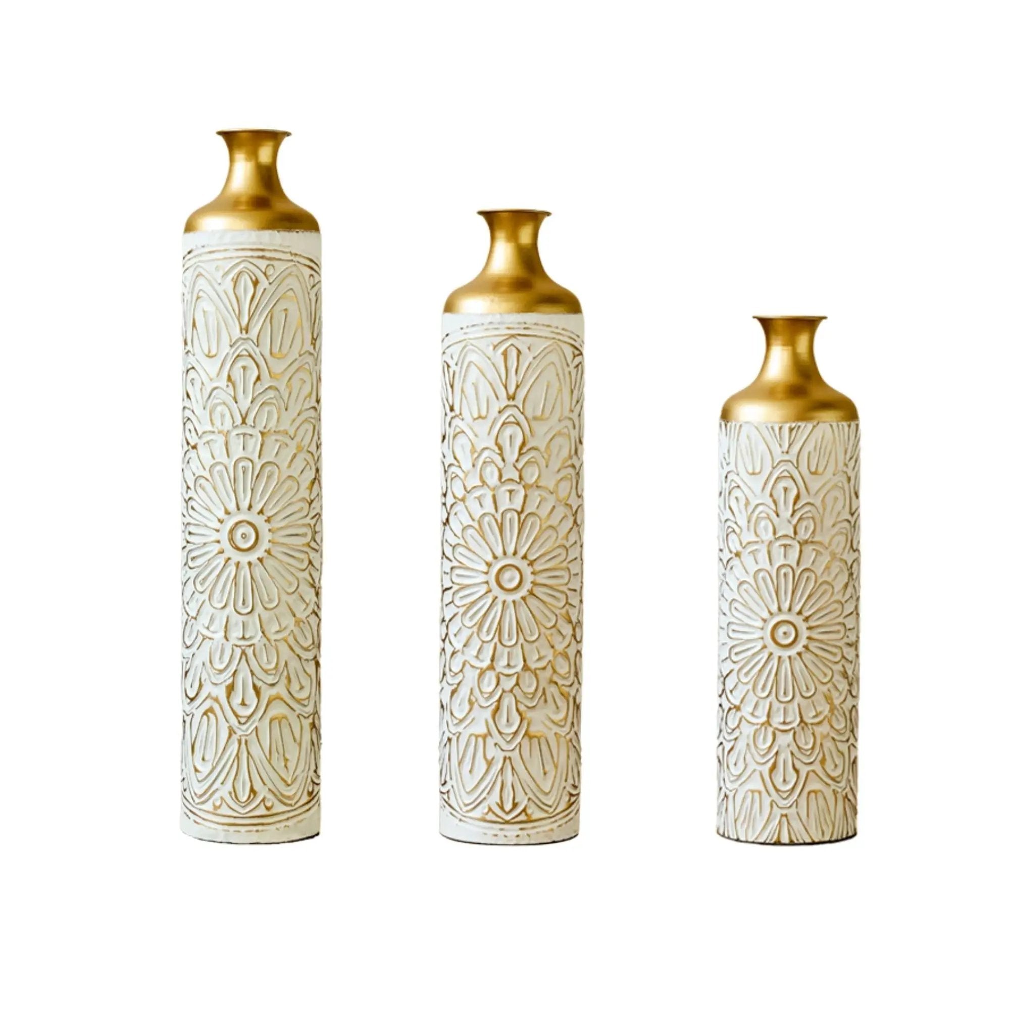 3 Piece Home Decoration Large Glazed Floor Vases - Gold / White by HouseOfZazla