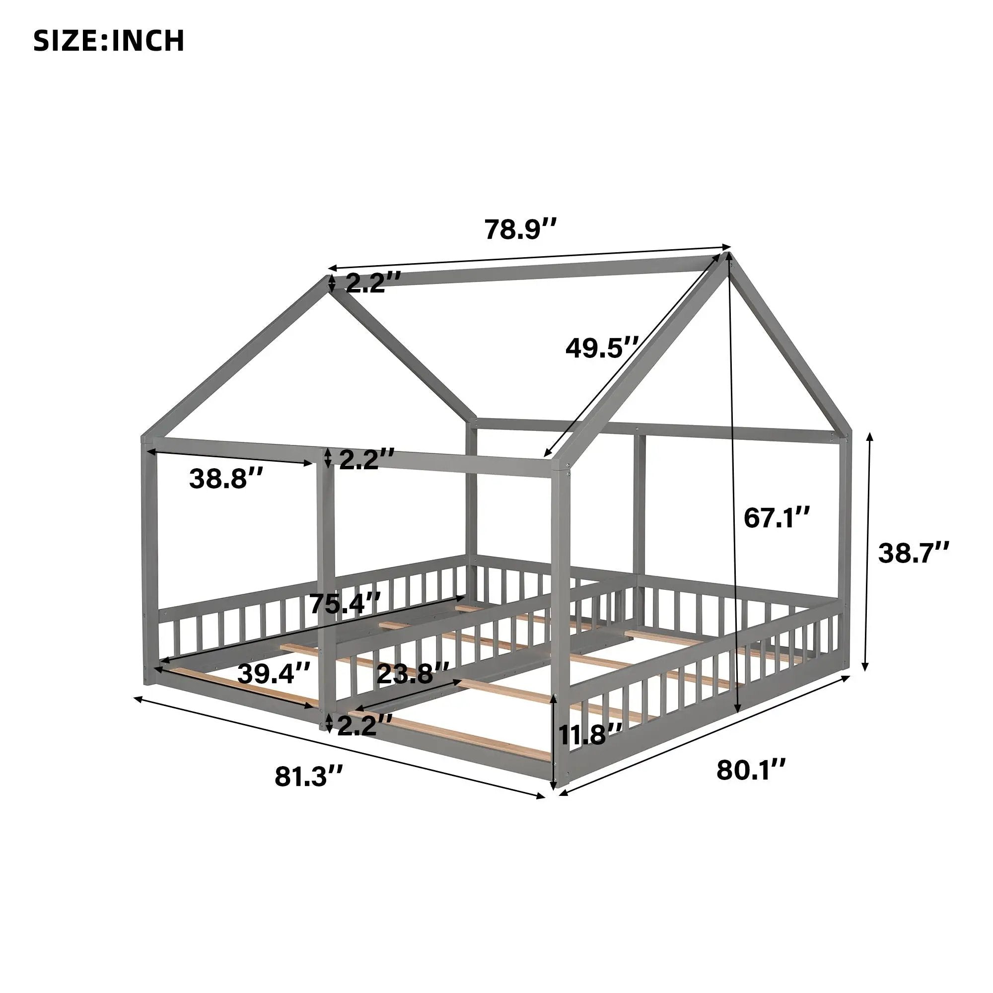 House Platform Beds, 2 Shared Beds, Metal Frame With Guardrails by Unique Piece Furniture