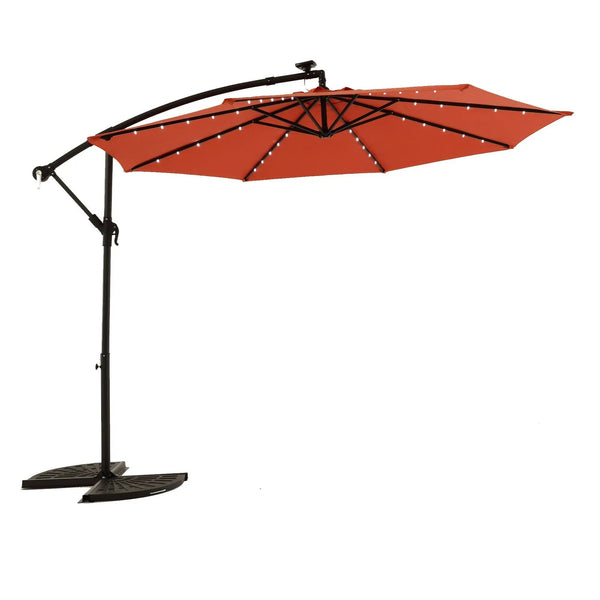 10ft Solar LED Offset Hanging Market Patio Umbrella (Orange) (No Base)