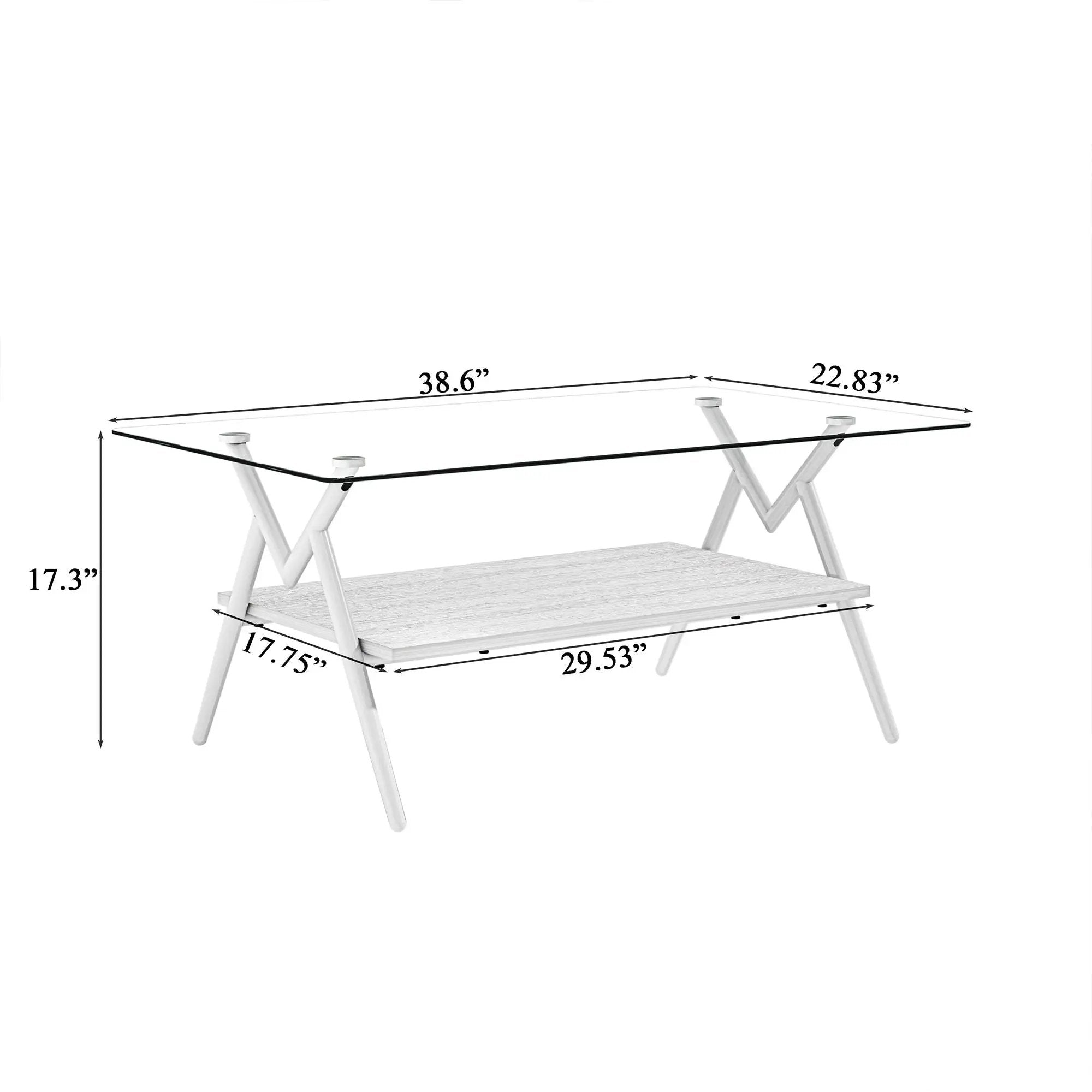 Rectangle Coffee Table With Tempered Glass Top And Shelf by HouseOfZazla