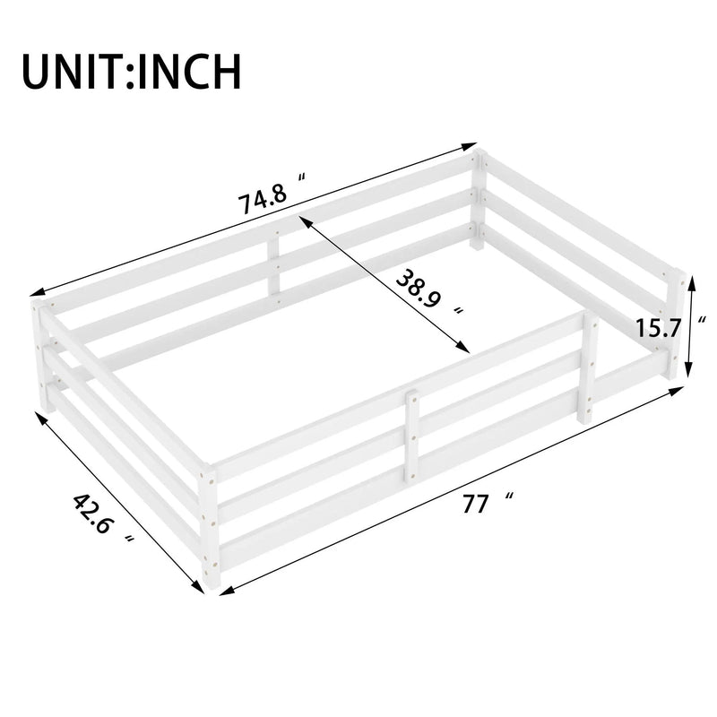 Twin Size Montessori Floor Bed With Fence - White by Unique Piece Furniture