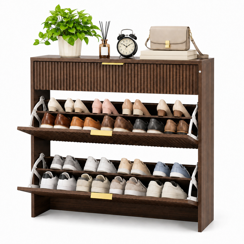 Narrow Fluted Shoe Storage Cabinet for Entryway by HouseOfZazla