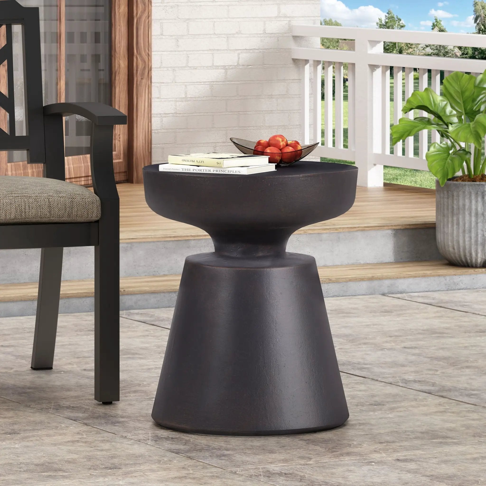 Outdoor Lightweight Concrete End Table with Half Sphere Top - Copper by HouseOfZazla