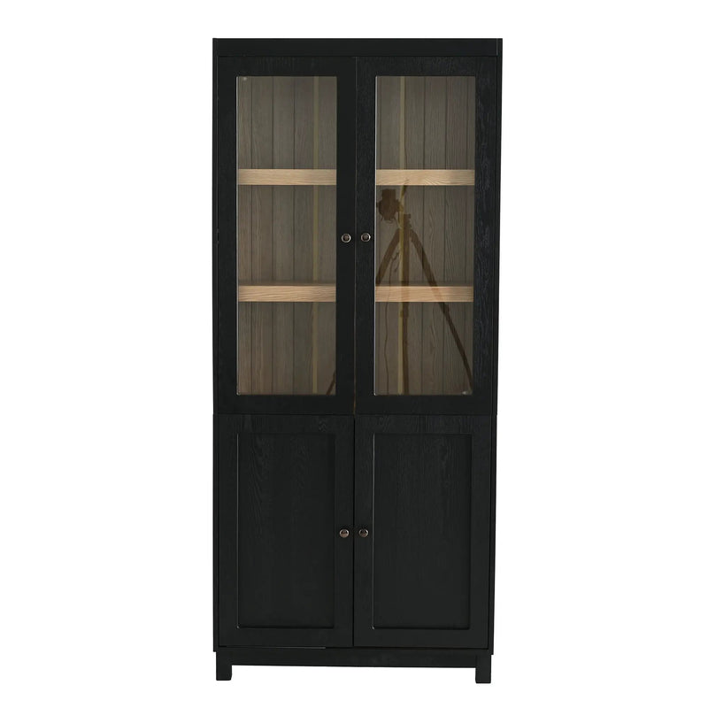 Mid Century Modern Style Tall Display Cabinet With Glass Doors For Collectibles - Black by HouseOfZazla