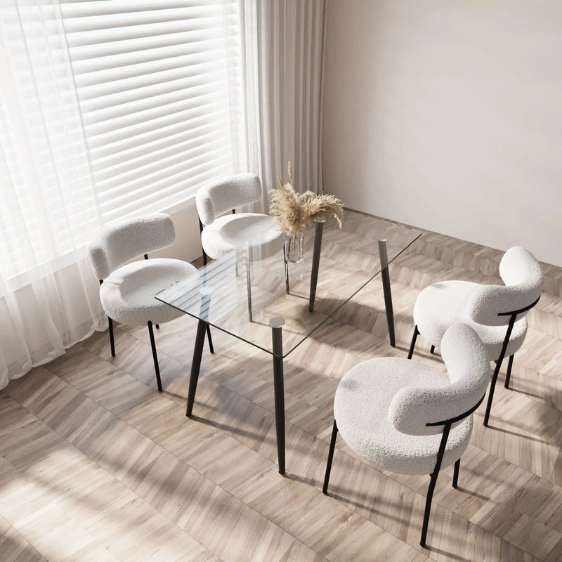 Modern Minimalist Rectangular Glass Dining Table With Tempered Glass Top Metal Legs, For 4 - 6 - Transparent by HouseOfZazla